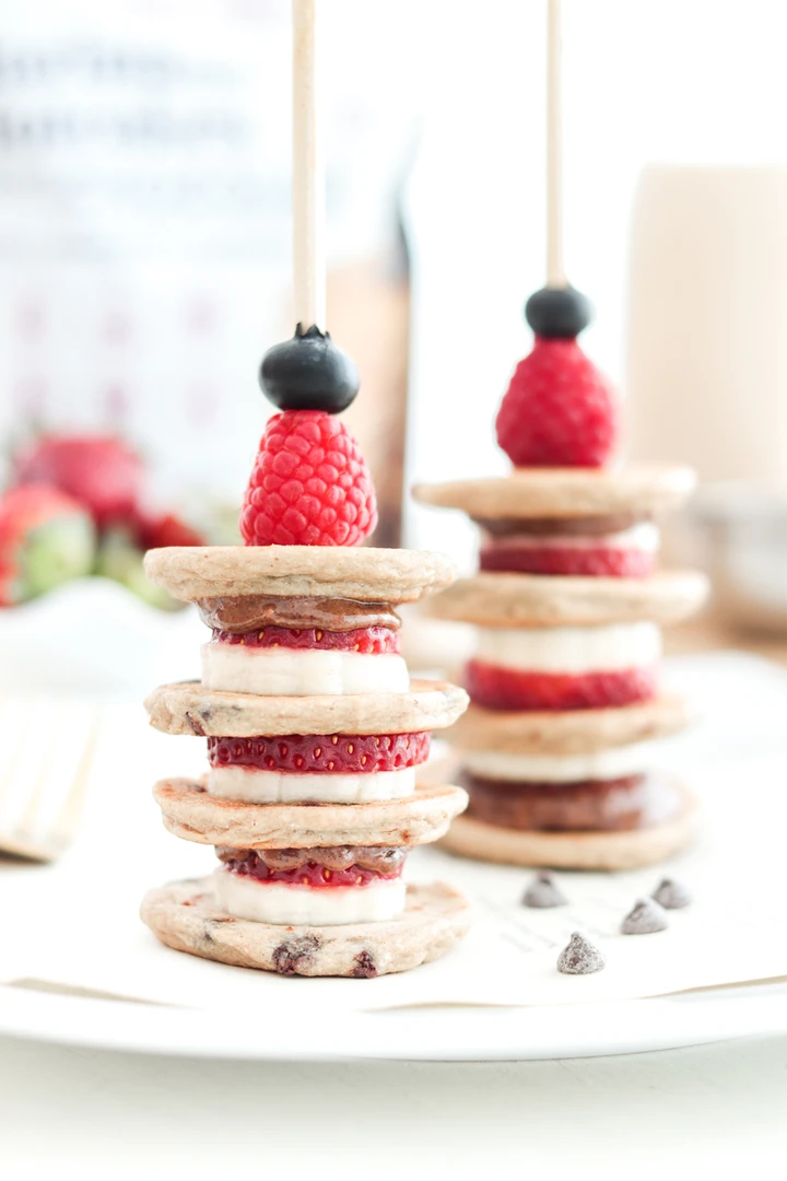 Mini-pancake Skewers with Chocolate Chips and Fruit