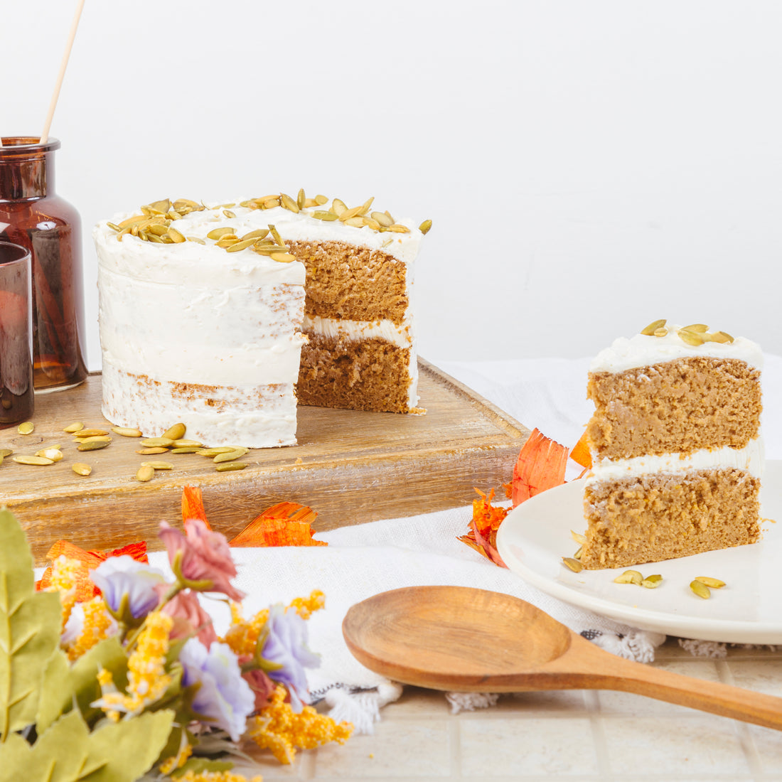 Vegan Pumpkin Cake with Vegan Cream Cheese Frosting