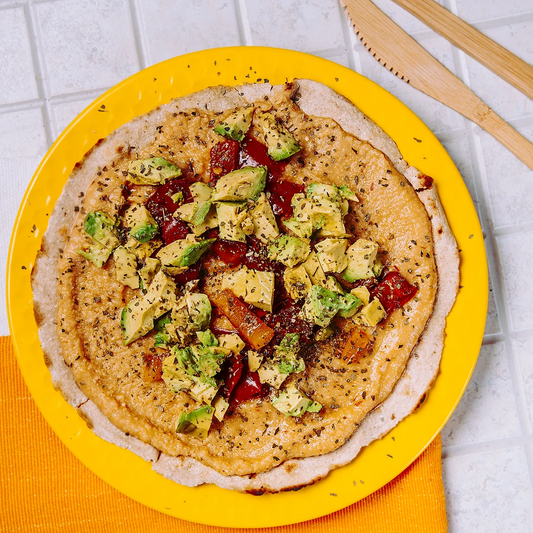 Oatmeal tortilla with hummus